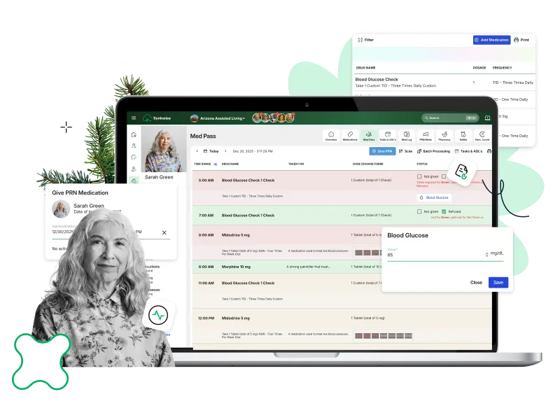 Synkwise eMAR dashboard showing medication management interface